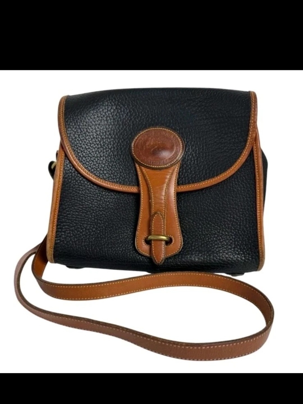 Vintage Dooney & Bourke All-Weather Leather Crossbody Bag Classic BlackBrown EUC